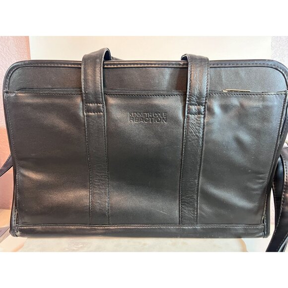Kenneth Cole Reaction Black Leather Laptop Briefcase Bag Handles Shoulder Strap - Picture 11 of 11